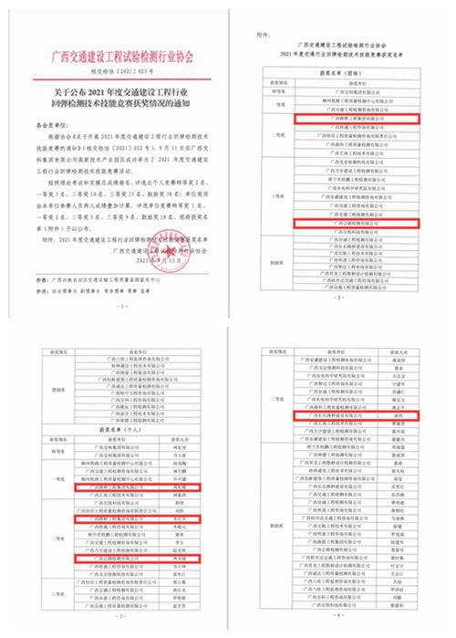廣西路橋集團(tuán)在2021年度交通建設(shè)工程行業(yè)回彈檢測(cè)技術(shù)技能競(jìng)賽中榮獲佳績(jī)